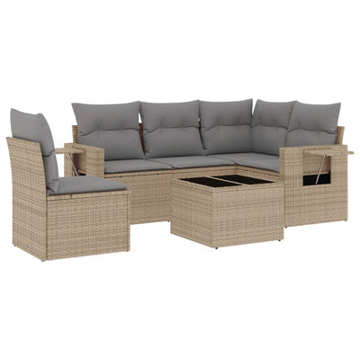 6 Piece Garden Sofa Set with Cushions Beige Poly Rattan