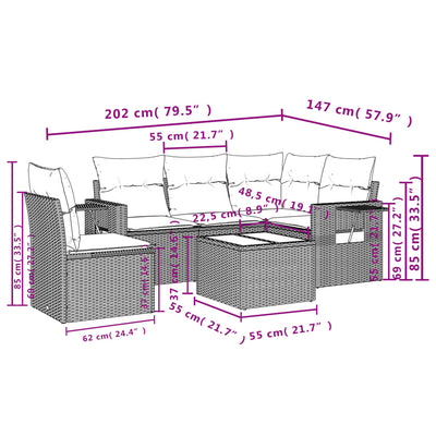 6 Piece Garden Sofa Set with Cushions Beige Poly Rattan