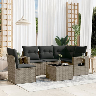 6 Piece Garden Sofa Set with Cushions Grey Poly Rattan