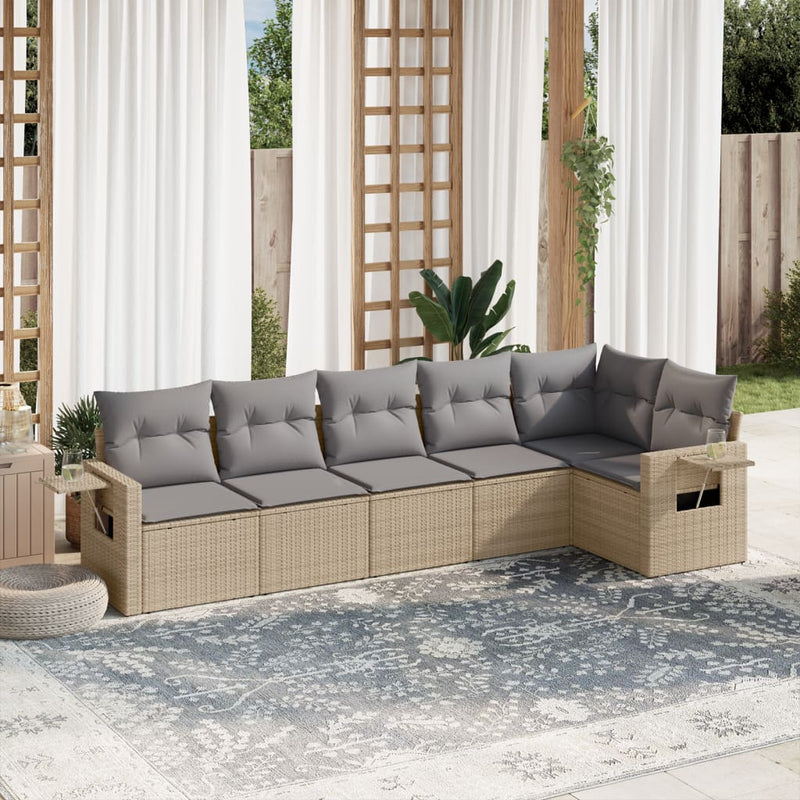 6 Piece Garden Sofa Set with Cushions Beige Poly Rattan