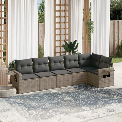 6 Piece Garden Sofa Set with Cushions Grey Poly Rattan