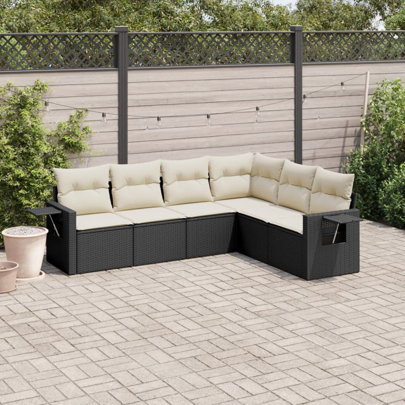 6 Piece Garden Sofa Set with Cushions Black Poly Rattan