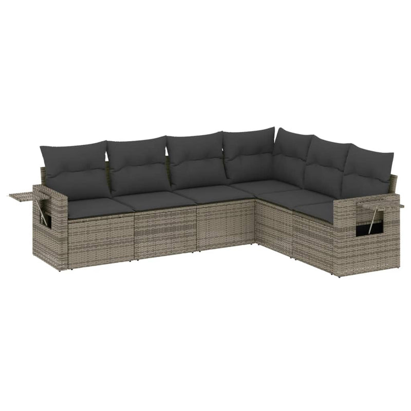 6 Piece Garden Sofa Set with Cushions Grey Poly Rattan