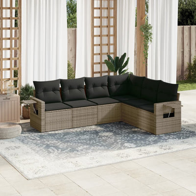 6 Piece Garden Sofa Set with Cushions Grey Poly Rattan