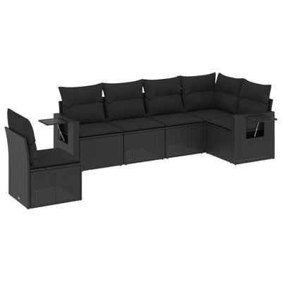 6 Piece Garden Sofa Set with Cushions Black Poly Rattan