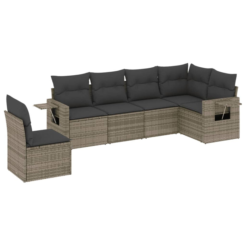 6 Piece Garden Sofa Set with Cushions Grey Poly Rattan