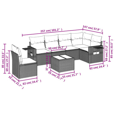 7 Piece Garden Sofa Set with Cushions Grey Poly Rattan