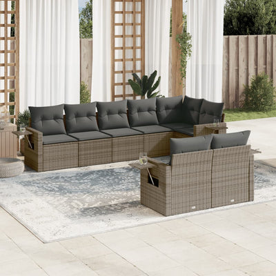 8 Piece Garden Sofa Set with Cushions Grey Poly Rattan