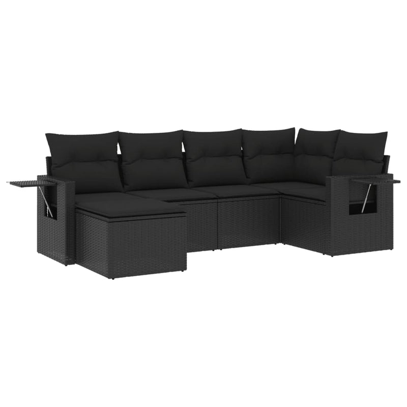 6 Piece Garden Sofa Set with Cushions Black Poly Rattan