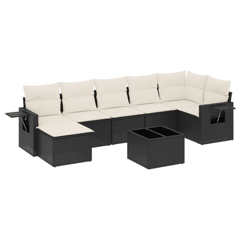 8 Piece Garden Sofa Set with Cushions Black Poly Rattan