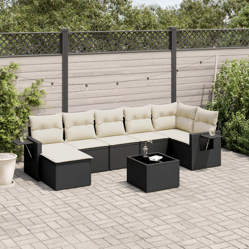 8 Piece Garden Sofa Set with Cushions Black Poly Rattan