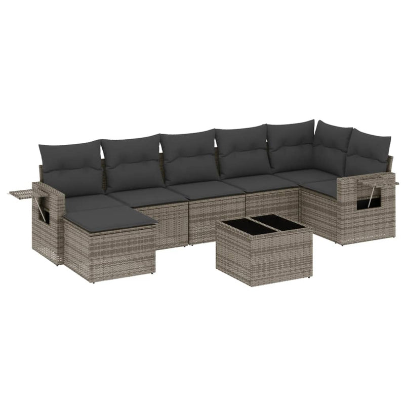 8 Piece Garden Sofa Set with Cushions Grey Poly Rattan