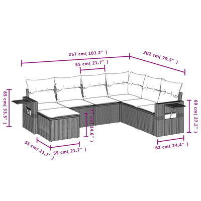 7 Piece Garden Sofa Set with Cushions Grey Poly Rattan