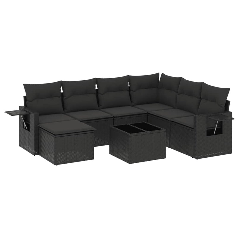 8 Piece Garden Sofa Set with Cushions Black Poly Rattan