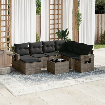 8 Piece Garden Sofa Set with Cushions Grey Poly Rattan