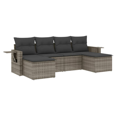 6 Piece Garden Sofa Set with Cushions Grey Poly Rattan