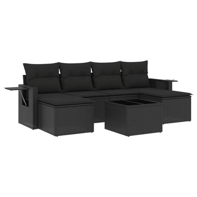 7 Piece Garden Sofa Set with Cushions Black Poly Rattan