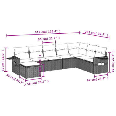 8 Piece Garden Sofa Set with Cushions Grey Poly Rattan