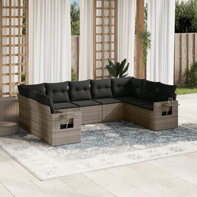 9 Piece Garden Sofa Set with Cushions Grey Poly Rattan