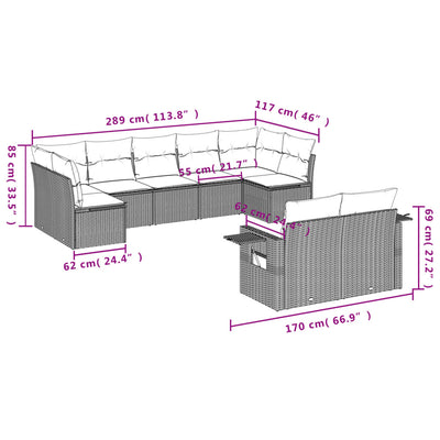 9 Piece Garden Sofa Set with Cushions Beige Poly Rattan