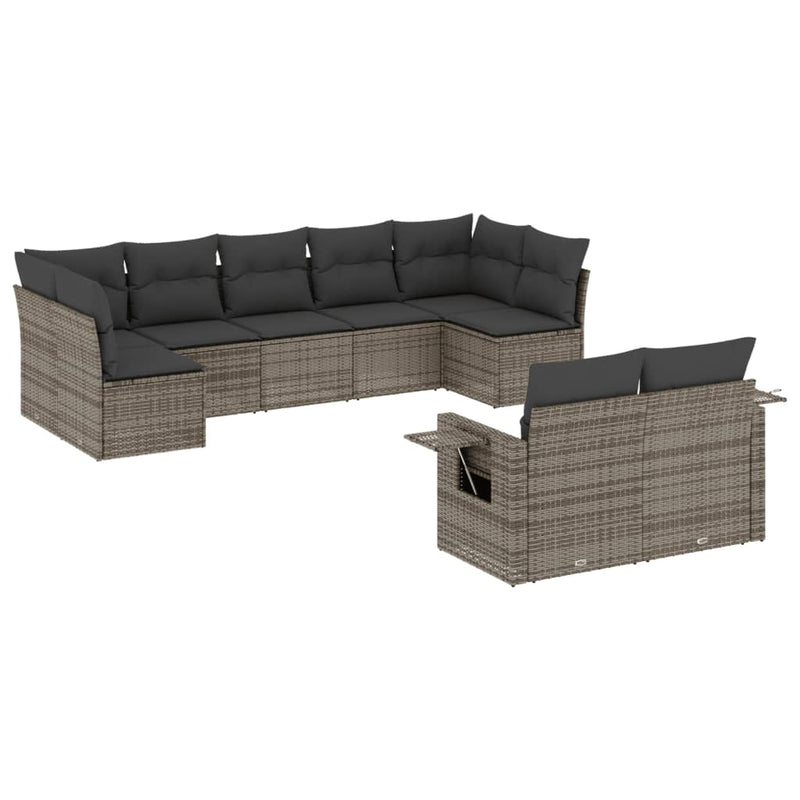 9 Piece Garden Sofa Set with Cushions Grey Poly Rattan