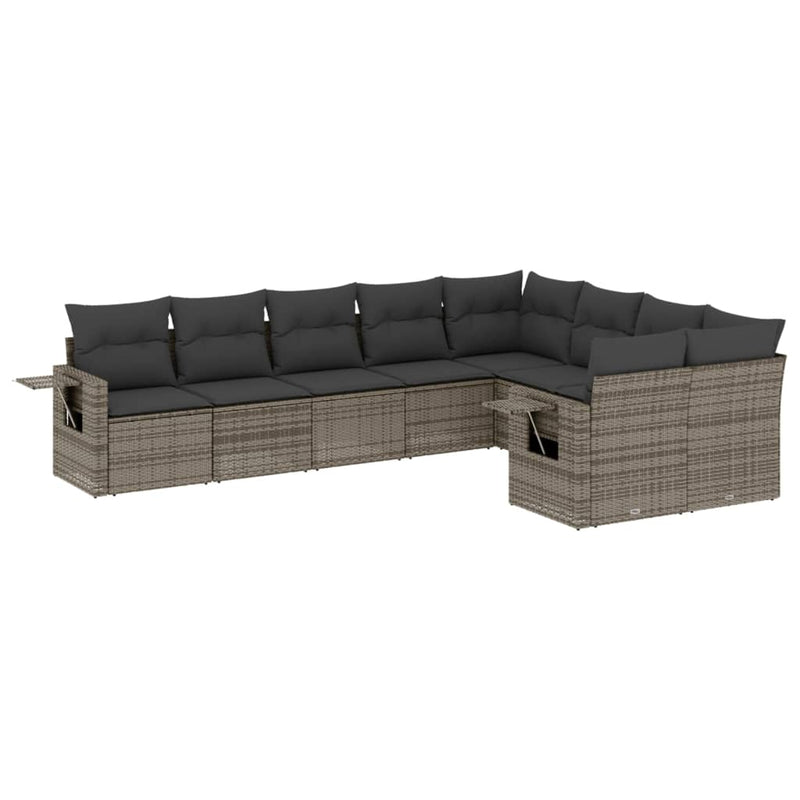 9 Piece Garden Sofa Set with Cushions Grey Poly Rattan