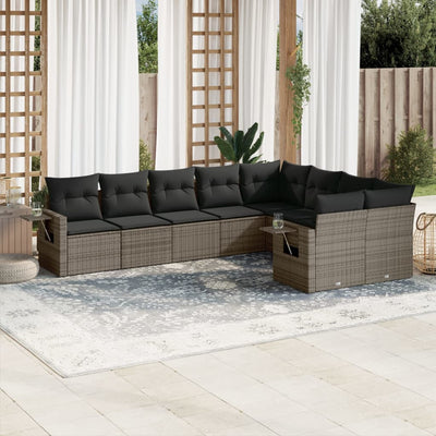 9 Piece Garden Sofa Set with Cushions Grey Poly Rattan