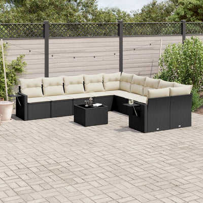 11 Piece Garden Sofa Set with Cushions Black Poly Rattan