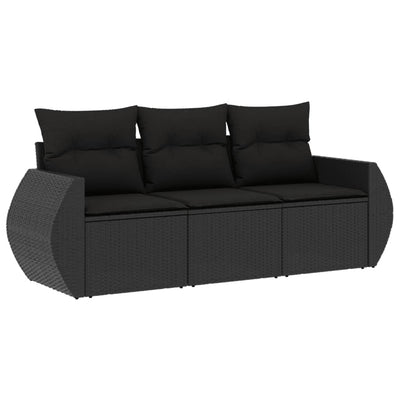 3 Piece Garden Sofa Set with Cushions Black Poly Rattan