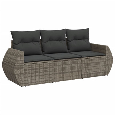 3 Piece Garden Sofa Set with Cushions Grey Poly Rattan