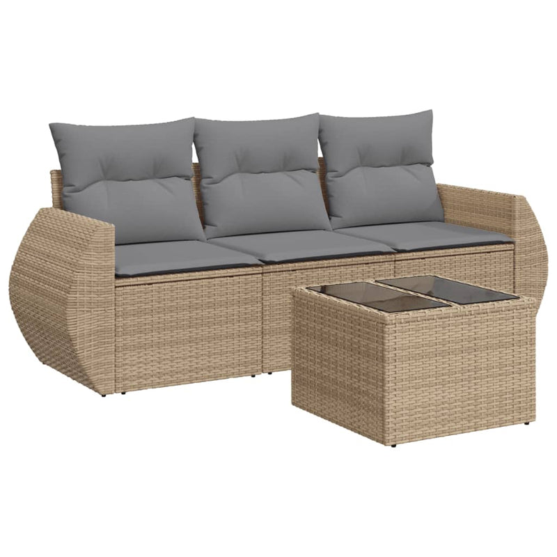 4 Piece Garden Sofa Set with Cushions Beige Poly Rattan