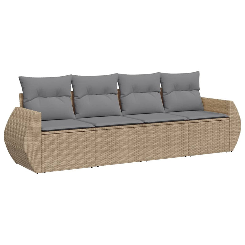 4 Piece Garden Sofa Set with Cushions Beige Poly Rattan