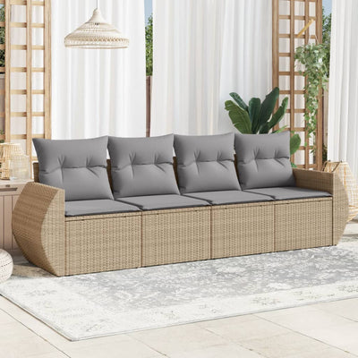 4 Piece Garden Sofa Set with Cushions Beige Poly Rattan