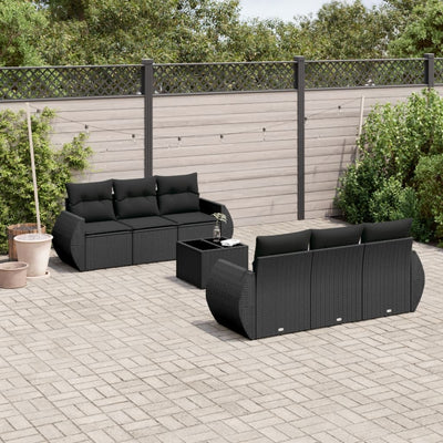 7 Piece Garden Sofa Set with Cushions Black Poly Rattan