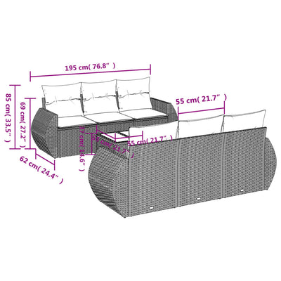 7 Piece Garden Sofa Set with Cushions Grey Poly Rattan