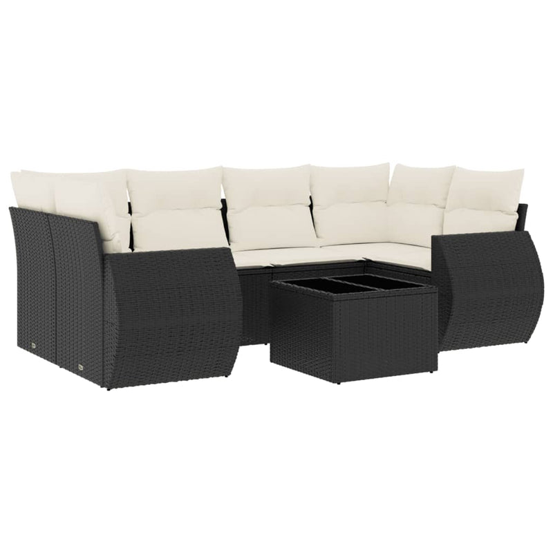 7 Piece Garden Sofa Set with Cushions Black Poly Rattan