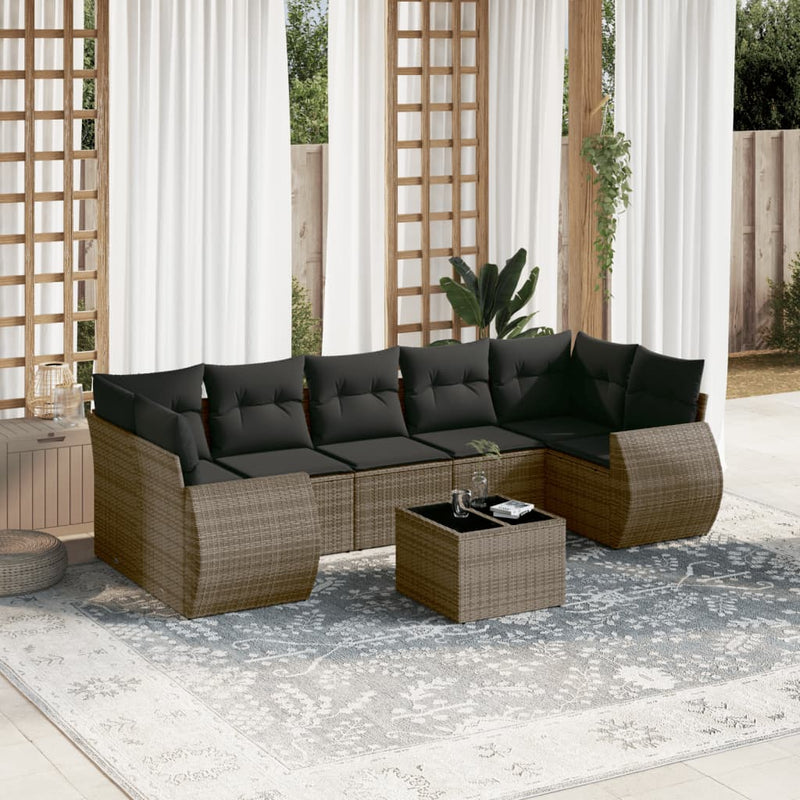 8 Piece Garden Sofa Set with Cushions Grey Poly Rattan