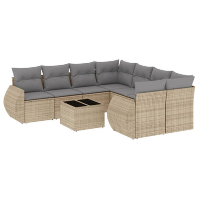 9 Piece Garden Sofa Set with Cushions Beige Poly Rattan