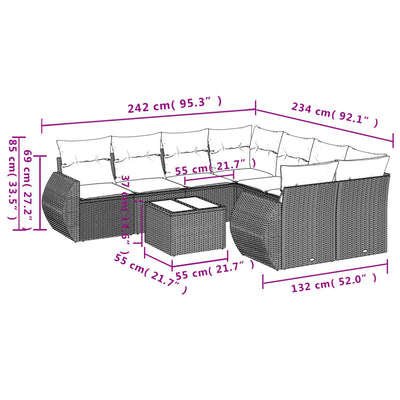 9 Piece Garden Sofa Set with Cushions Beige Poly Rattan