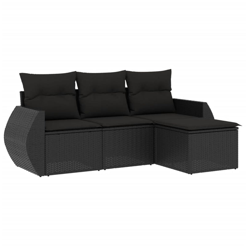 4 Piece Garden Sofa Set with Cushions Black Poly Rattan