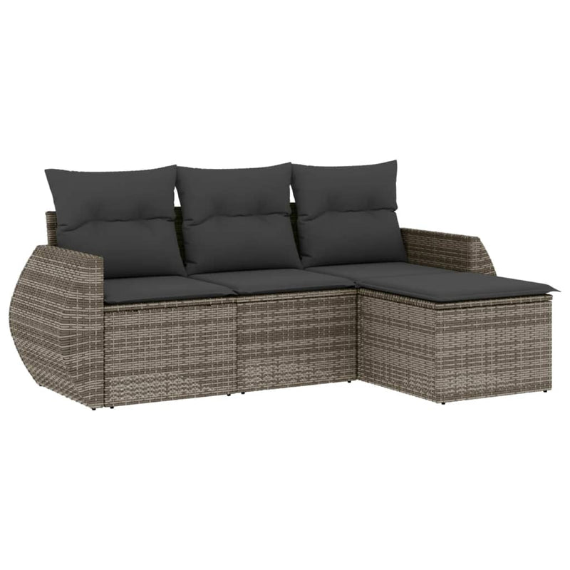 4 Piece Garden Sofa Set with Cushions Grey Poly Rattan