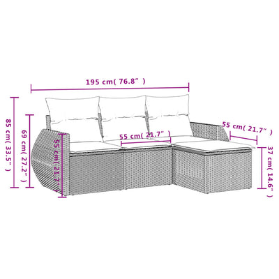 4 Piece Garden Sofa Set with Cushions Grey Poly Rattan