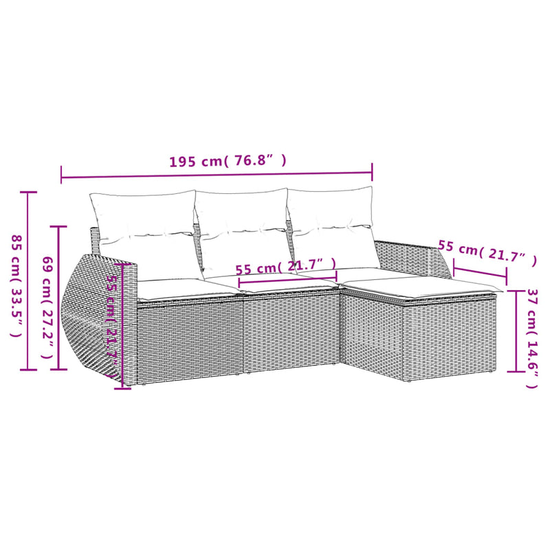 4 Piece Garden Sofa Set with Cushions Grey Poly Rattan