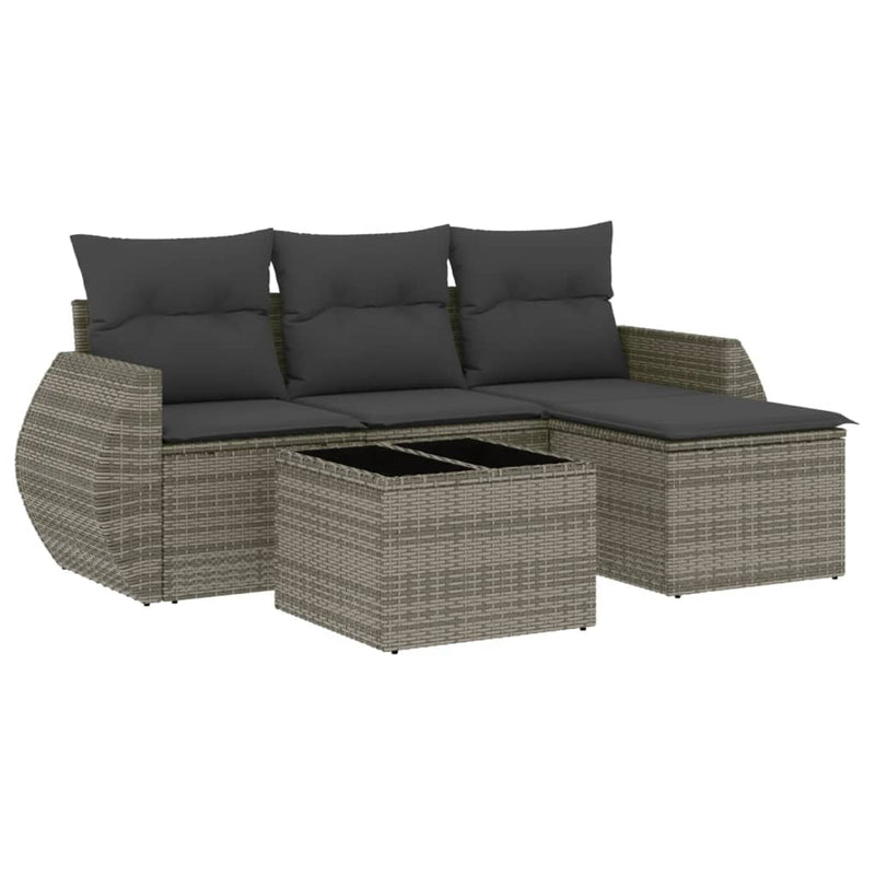 5 Piece Garden Sofa Set with Cushions Grey Poly Rattan