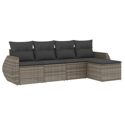 5 Piece Garden Sofa Set with Cushions Grey Poly Rattan