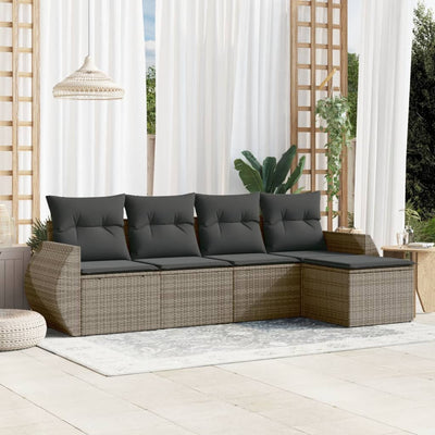 5 Piece Garden Sofa Set with Cushions Grey Poly Rattan