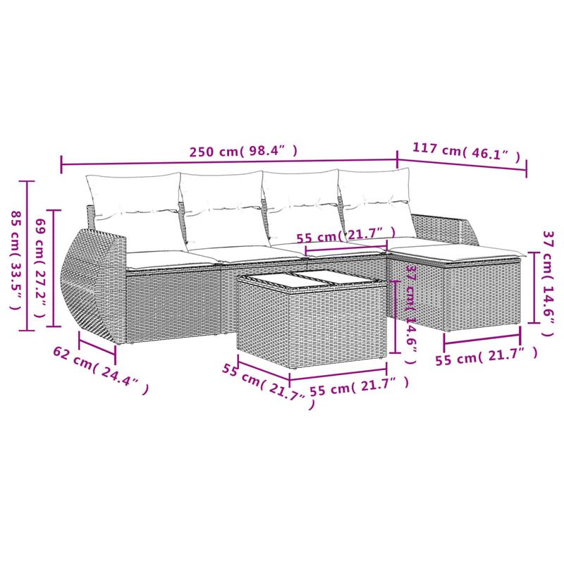 6 Piece Garden Sofa Set with Cushions Grey Poly Rattan