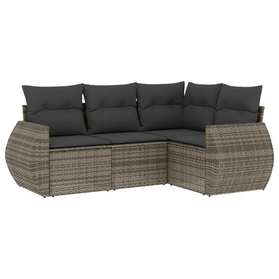 4 Piece Garden Sofa Set with Cushions Grey Poly Rattan