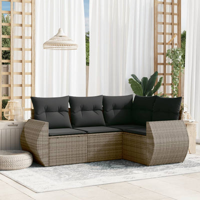 4 Piece Garden Sofa Set with Cushions Grey Poly Rattan