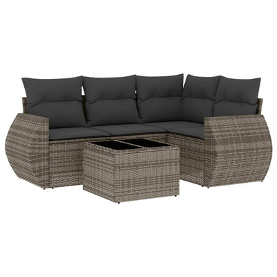 5 Piece Garden Sofa Set with Cushions Grey Poly Rattan